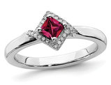 2/5 Carat (ctw) Lab Created Princess Cut Ruby Ring in Sterling Silver with Accent Diamonds